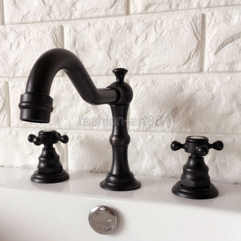 Oil Rubbed Bronze Widespread 3 Hole Bathroom Basin Sink Faucet Mixer Tap fhg066