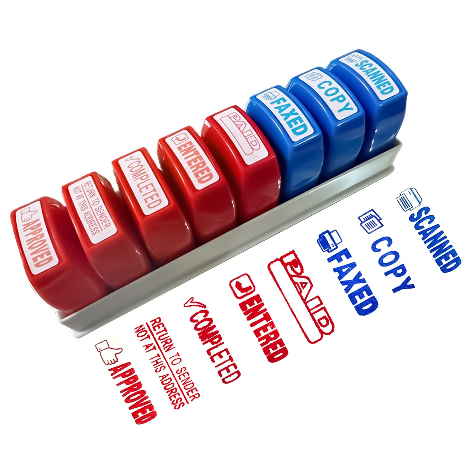 8PCS Office Stamps Set Self Inking Rubber Business Stamp in Red and Blue Ink ...