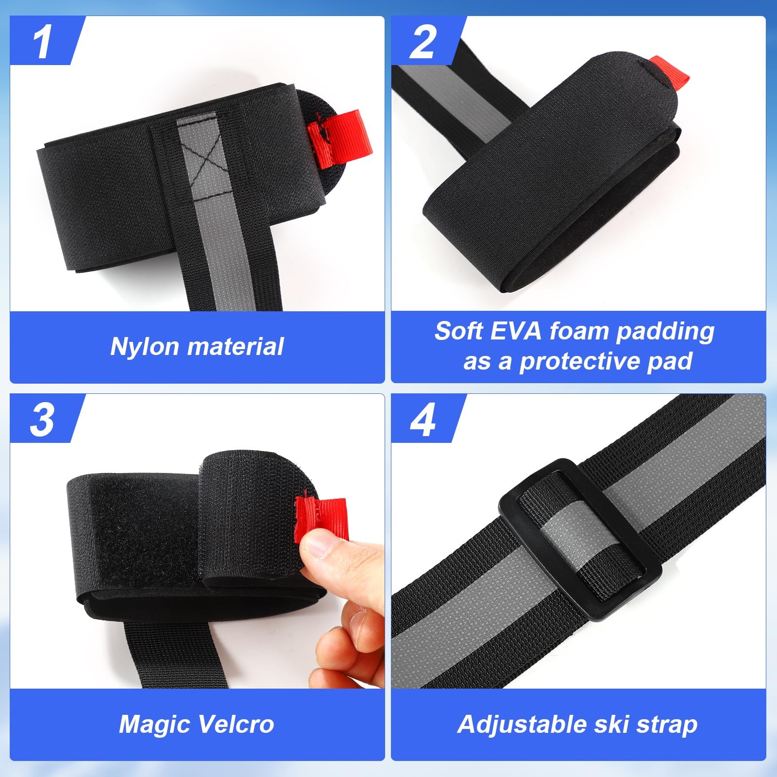 lasuroa 2pcs Ski Straps for Carrying, Adjustable Carrier Medium, Black