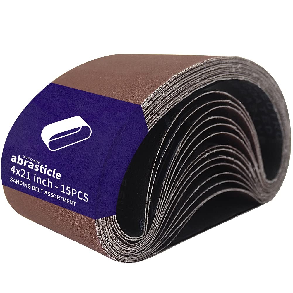 15 PCS 4x21 Inch Sanding Belts, Assorted 80-400 Grits, Aluminum Oxide, Sander