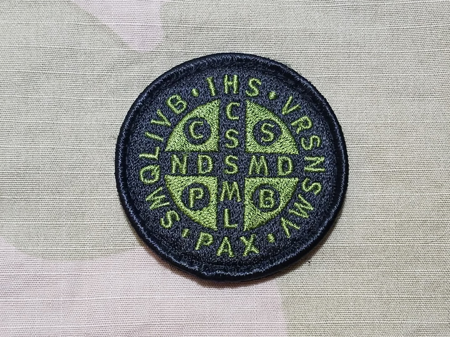 Saint Benedict Cross Patch Woodland OD Green Catholic St. Hook Loop Back