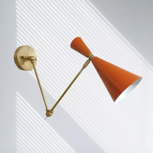 1950's Mid Century Handmade Brass Italian Diabolo Wall Sconce Light Fixture PAIR