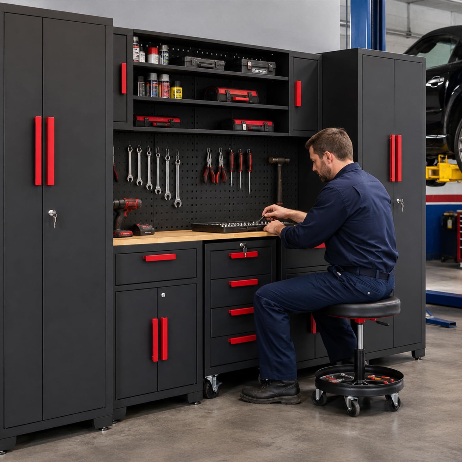 YELLOW JACKET Garage Storage Cabinets, Locked 8Pcs Workshop Cabinet Set ASPCG103