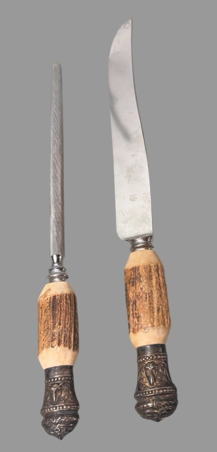 Ornate Vintage Marshall Field England 2 Piece Carving Knife & Sharpener