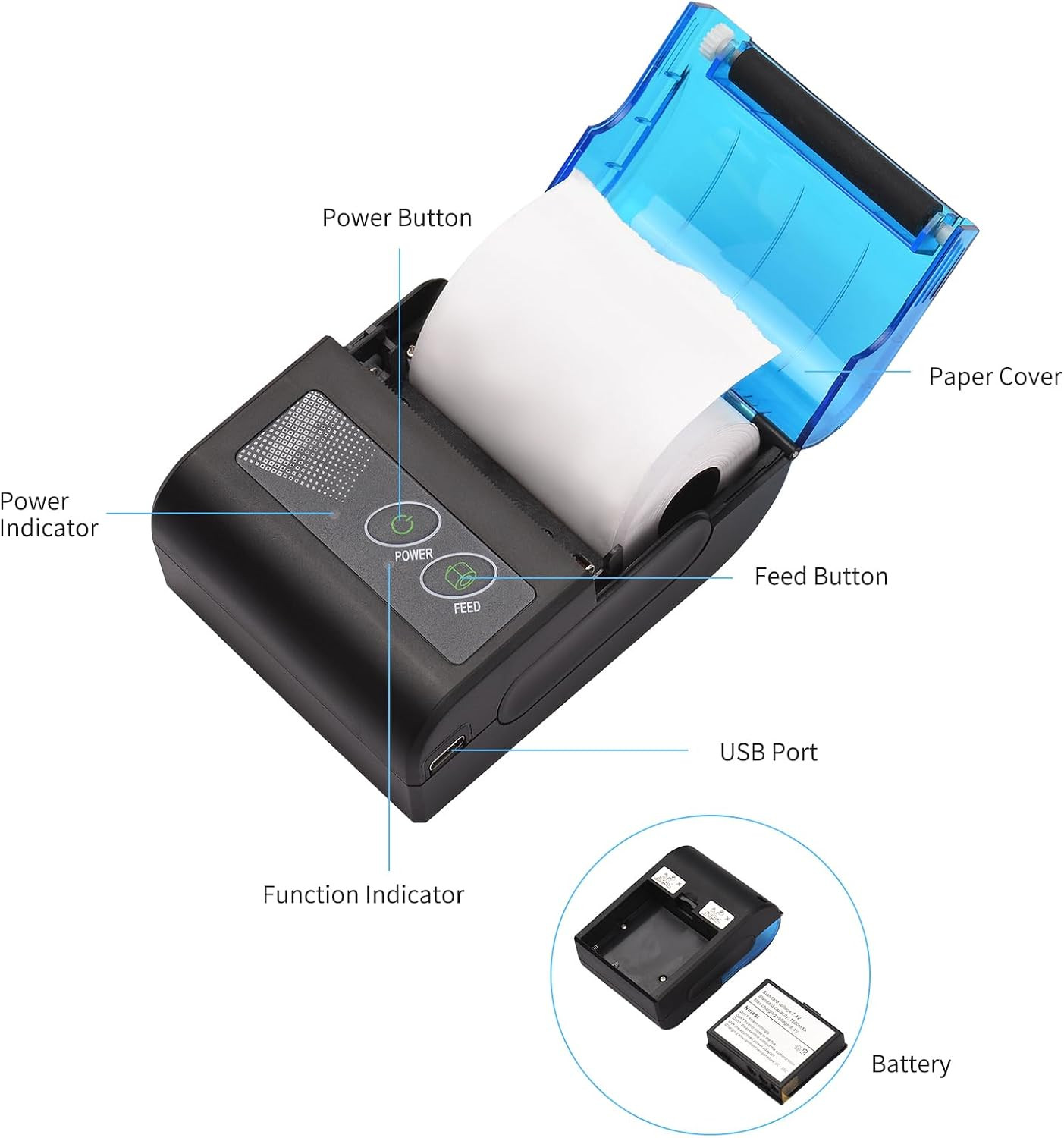 Receipt Printer, Sunydog Portable Mini Thermal Receipt Printers USB Receipt Bil