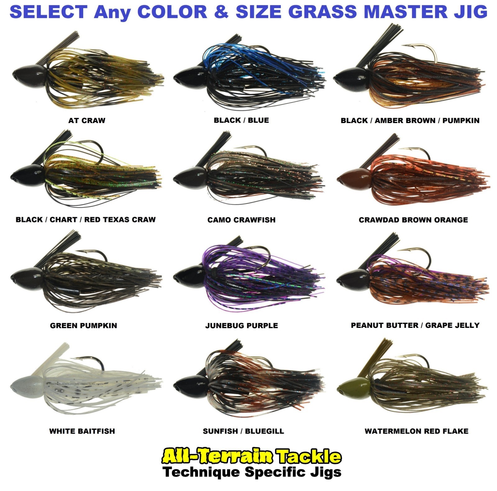 All Terrain Tackle Jigs Grass Master Weeds Mat Punching Any Color Size ATGJ