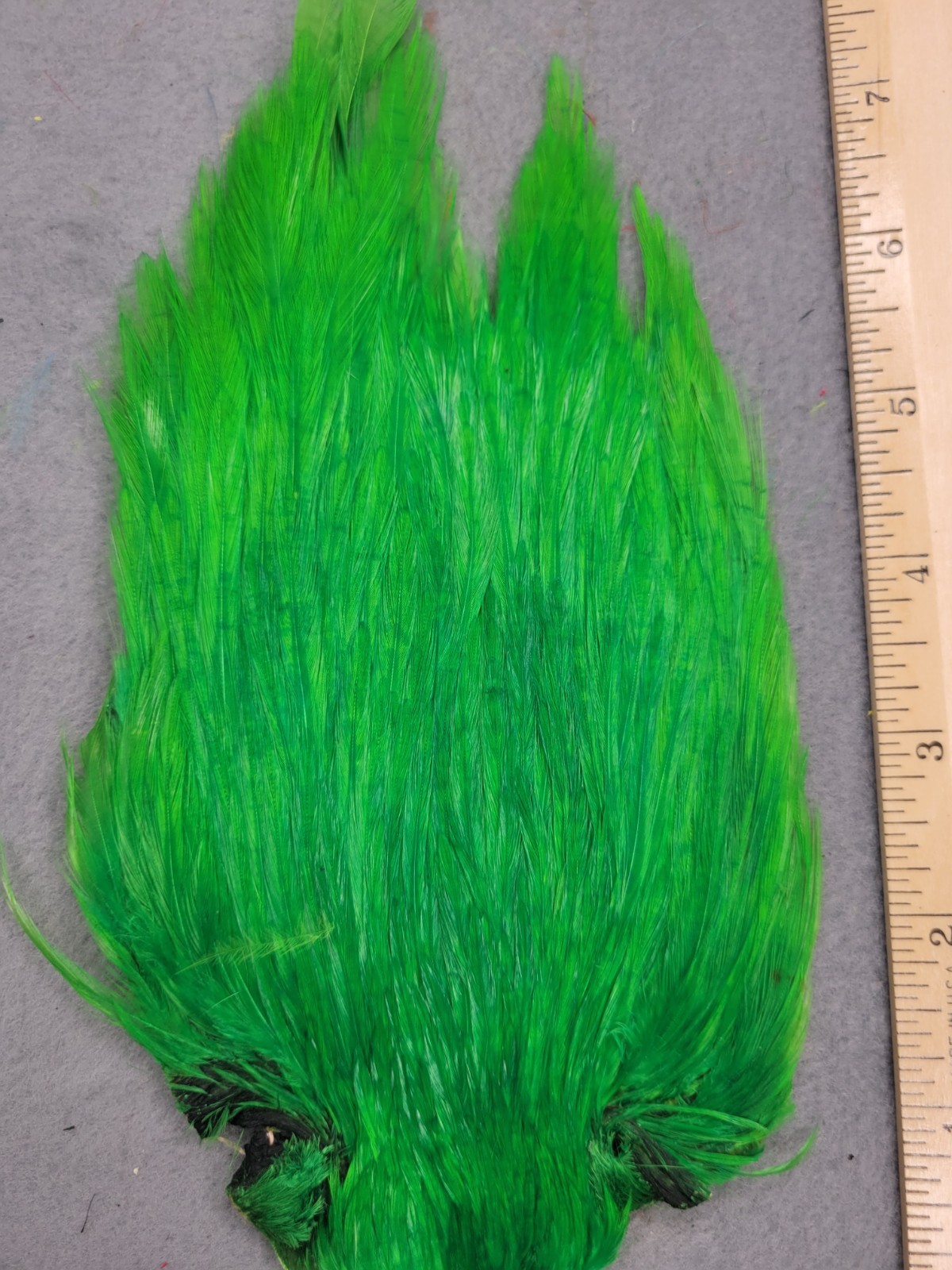 Lot 302, Grade B, DYED CADDIS GREEN  India Rooster Streamer Neck Cape Feathers