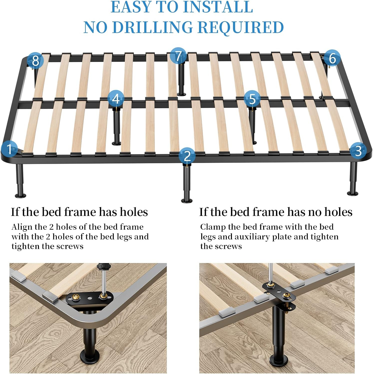 Set of 4 Adjustable Bed Legs Replacement, Adjustable Metal Bed Frame Support Leg