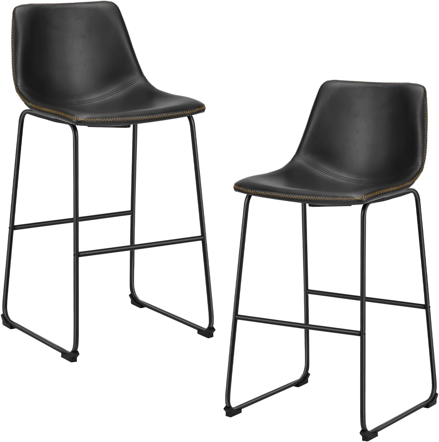 Counter Height Bar Stools Set of 2, Faux Leather Metal Legs Barstools | Modern C