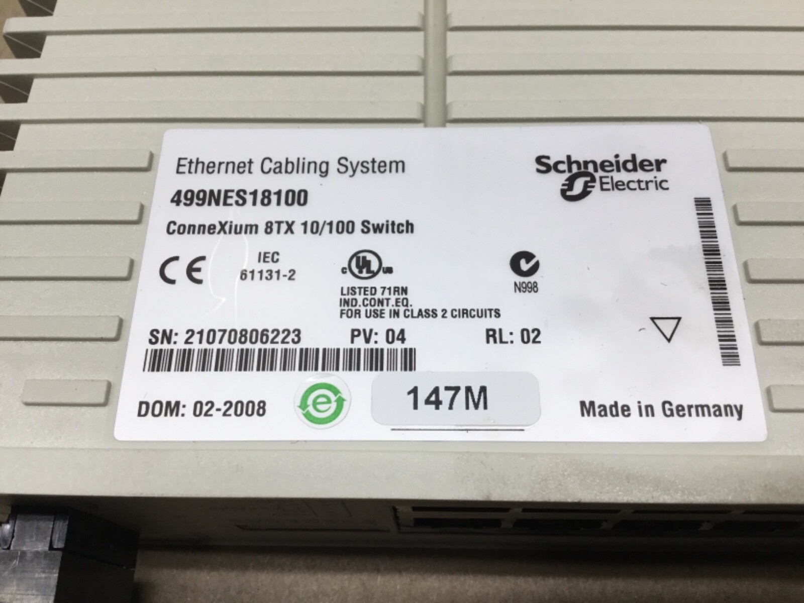 S​CHNEIDER MODICON 499NES18100 ETHERNET SWITCH CABLING SYSTEM #53D23PR5*KR