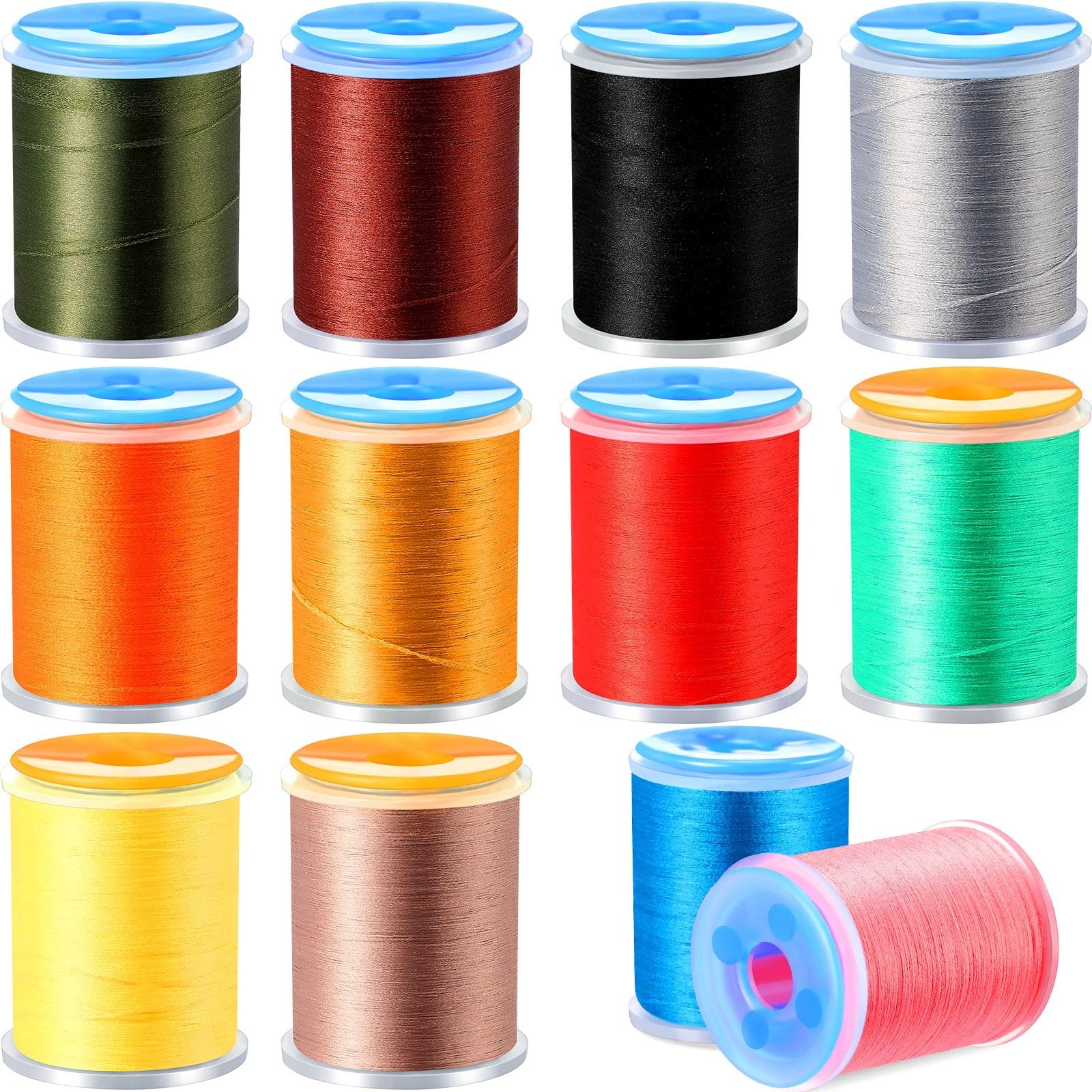 BBTO 12 Roll Fly Tying Kit - 12 Color Thread, Elastic Wire, Nylon Materials f...