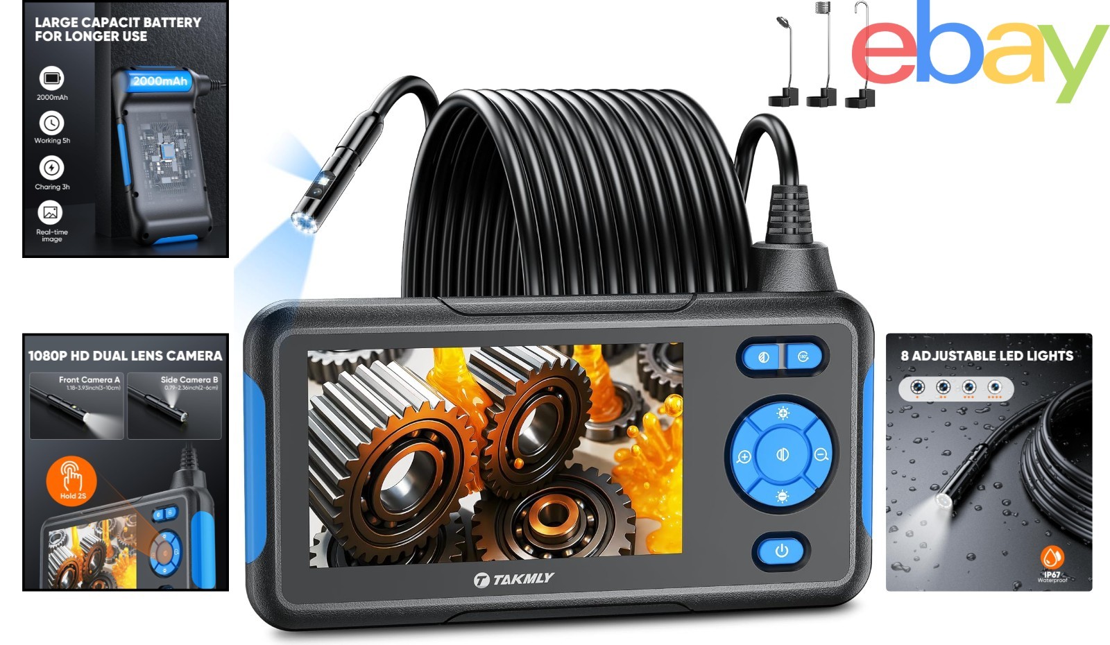 4.3 Inch Endoscope Inspection Camera with Dual Lenses and USB Type C Interface