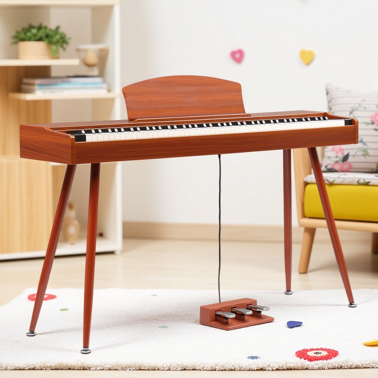 88-Key Full Size Fully Weighted Digital Piano Keyboard Stand 3-Pedal Red Walnut