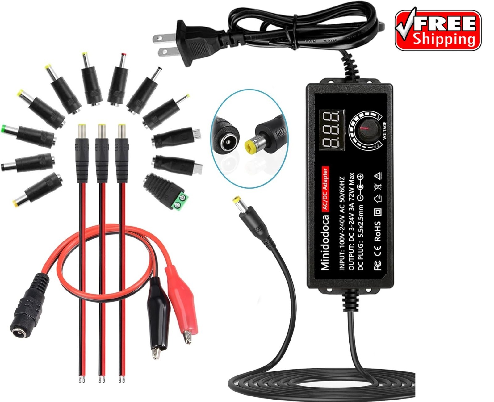 72W Power Supply Adjustable 3V ~ 24V Variable Universal Switching AC/DC Adapter