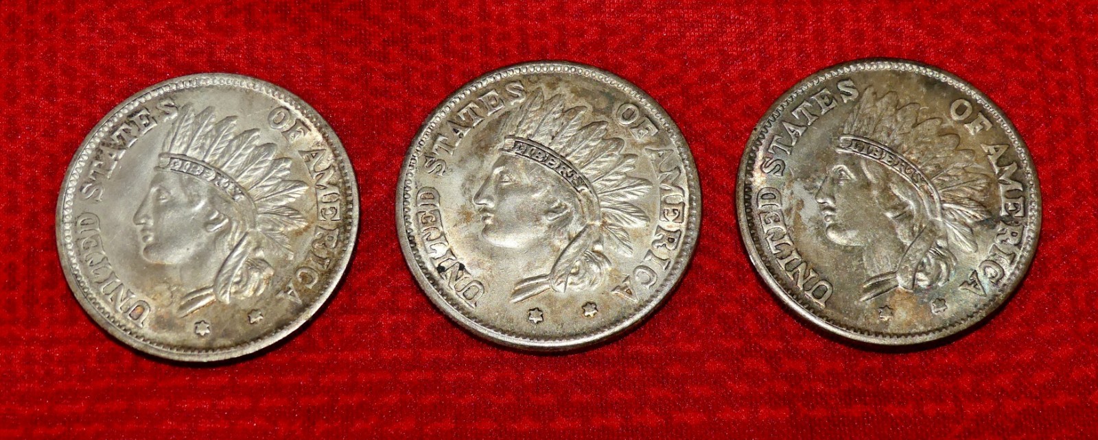 1851 Indian Head Dollar Coin Lot of 3 Silver Tone Reproduction