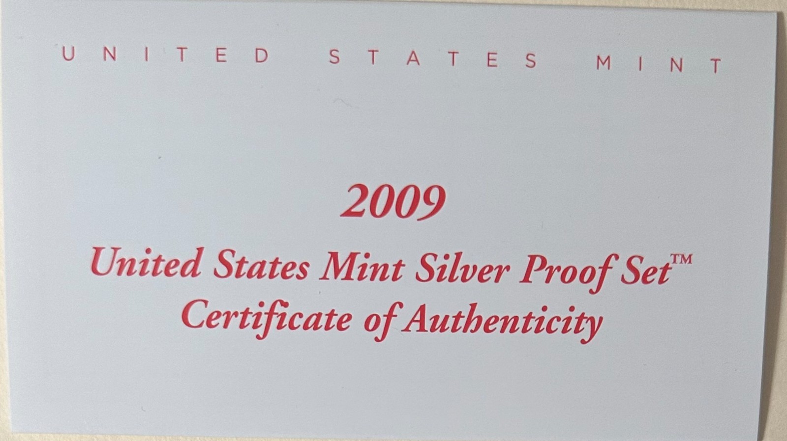 2009 SILVER Proof Set Replacement COA - ONLY