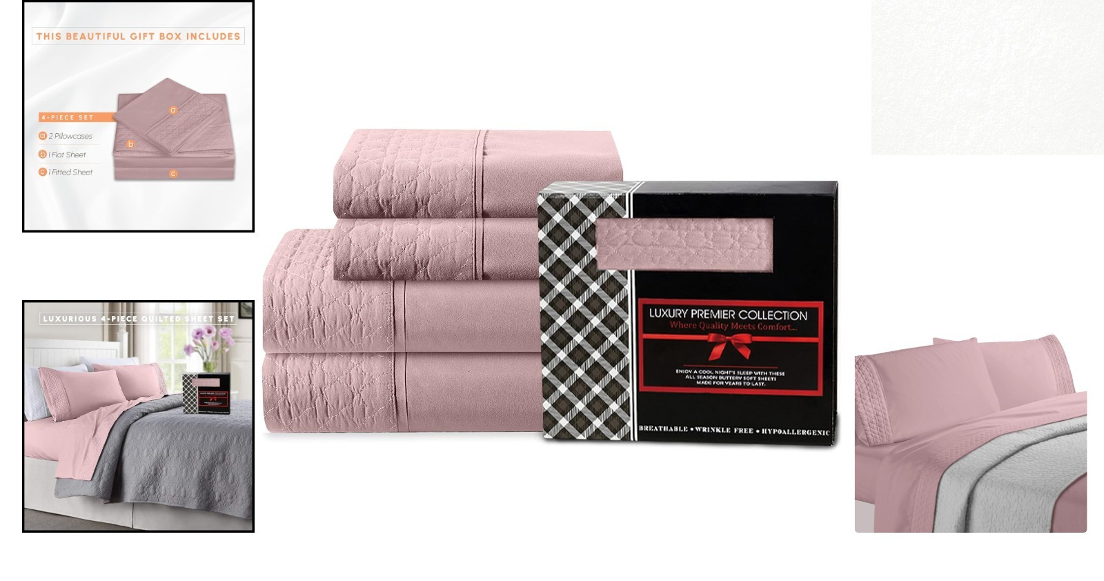 Luxurious 4-Piece Quilted King Sheet Set - 1500 Thread Count, Wrinkle Resistant