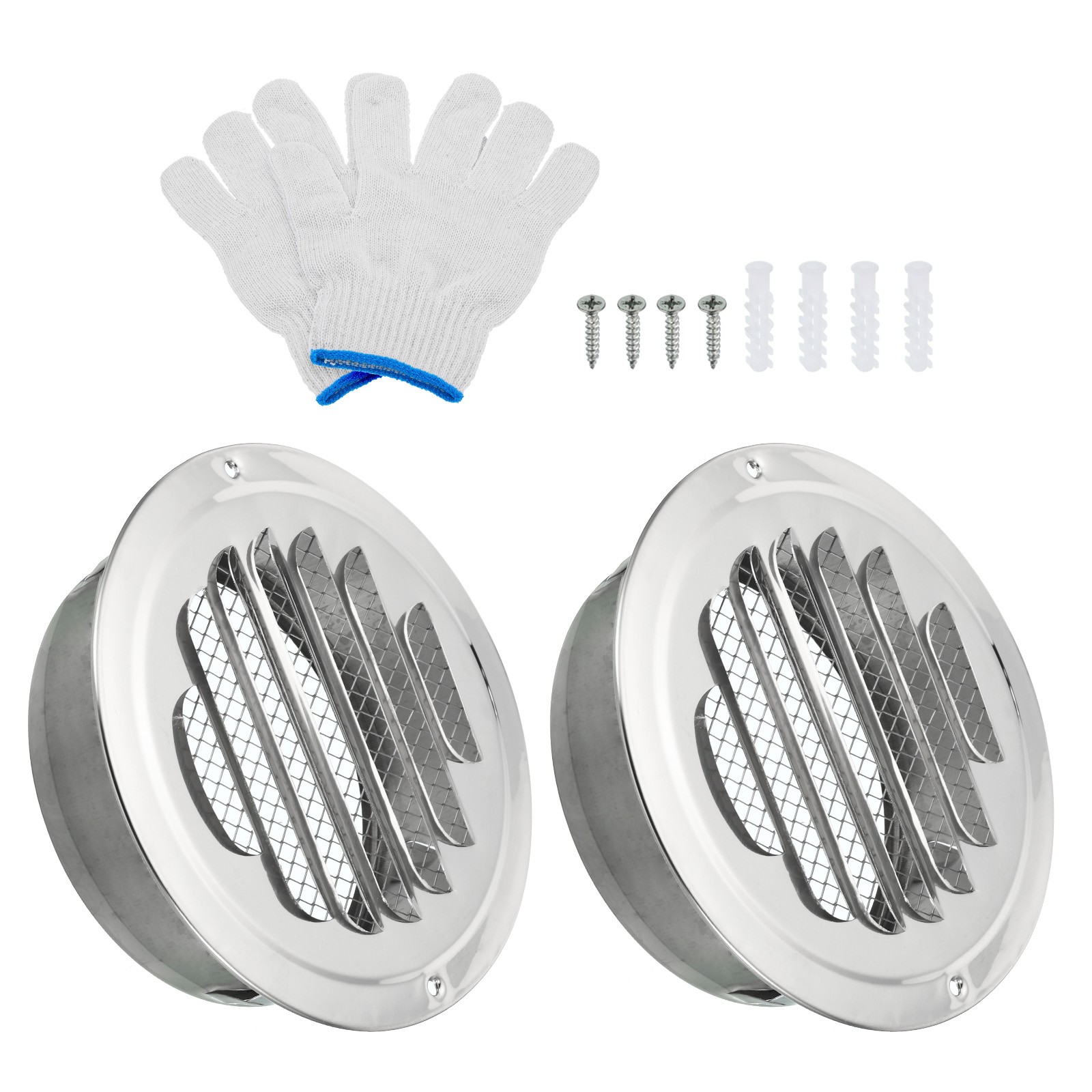 4.5" Round Soffit Air Vents 2set Stainless Steel Louver Grille Cover Mesh Outlet