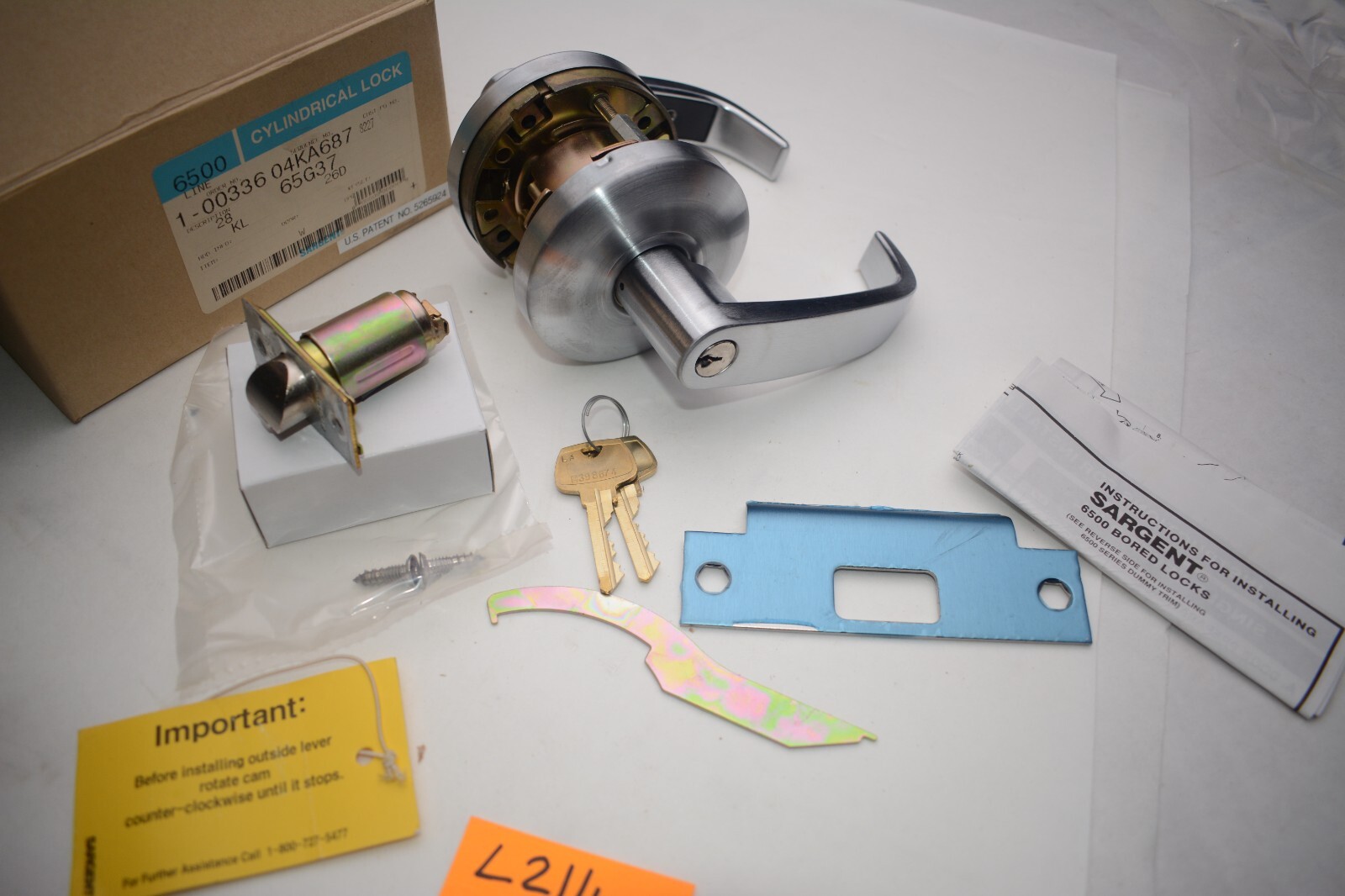 SARGENT 28 65G37 Satin Chrome  Cylindrical  Lock 6500 Classroom Lever Door Lock