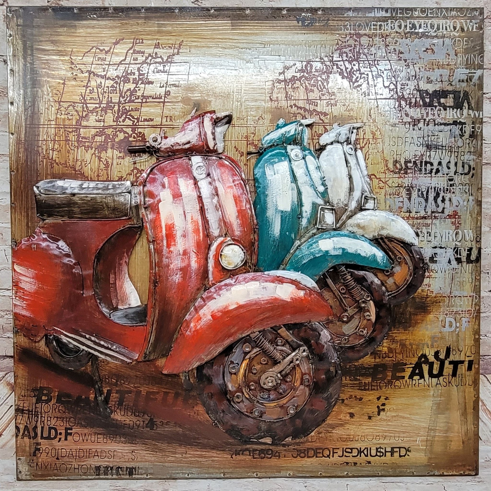 Colorful Fancy European Vespa Scooters Motorbikes Italy Wall Art Metal Painting