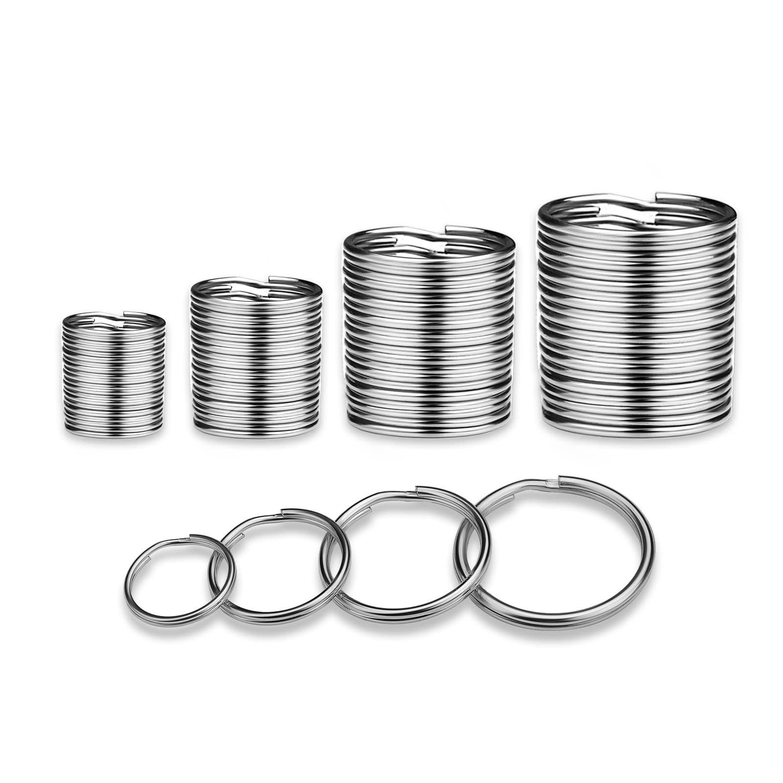 ZoloAJay 40 Pack Silver Key Ring Keychain Assorted in 4 Sizes Metal Round Spl...