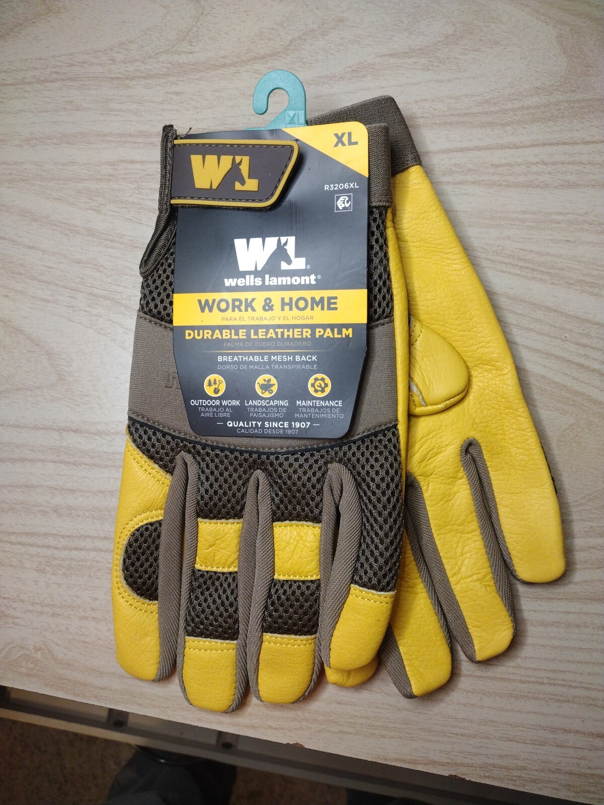 Wells Lamont Work & Home Gloves Durable Leather Palm Breathable Mesh Back - XL