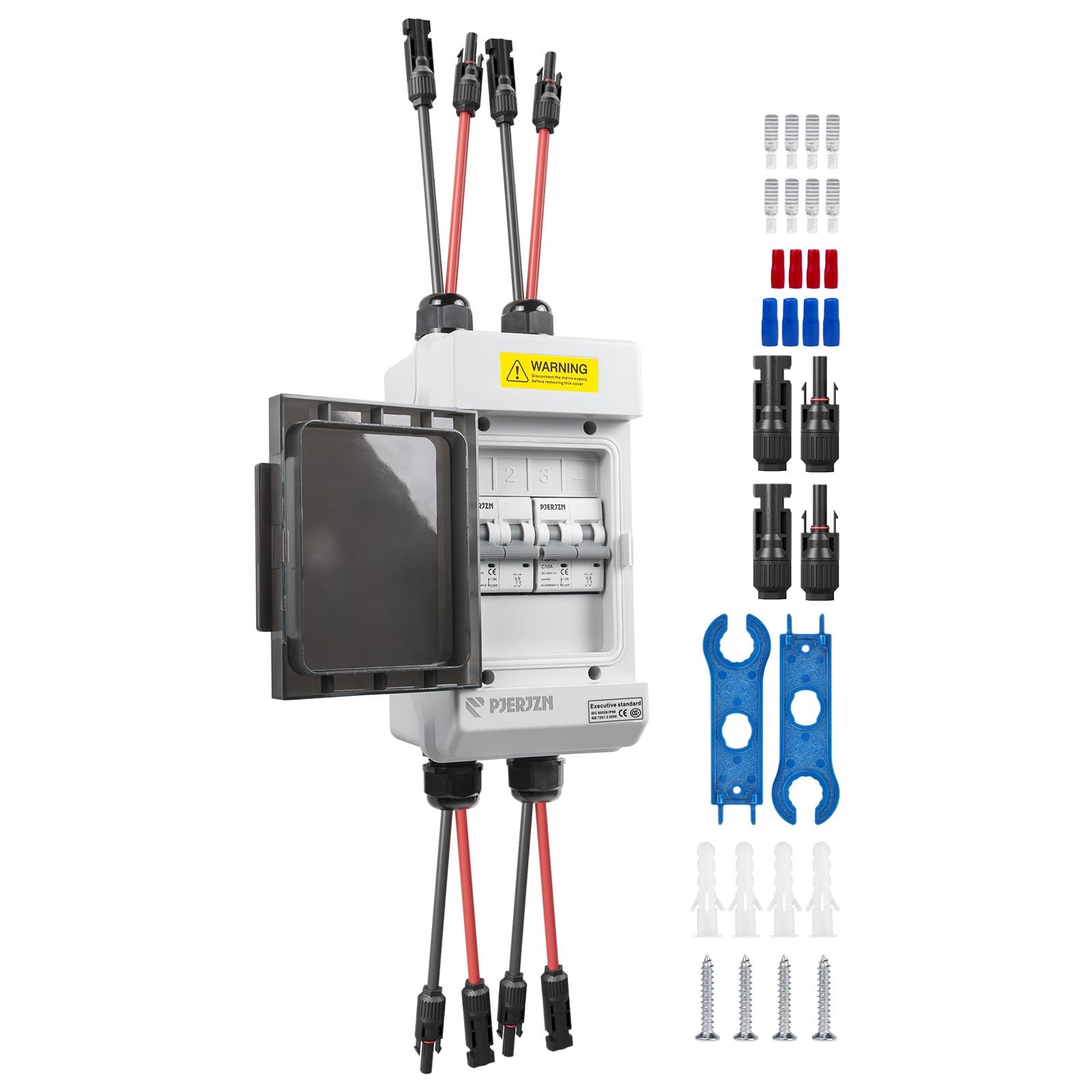 Pjerjzn Solar Panels Disconnect Switch 10A 1000VDC PV Shut Off Switch 2 Strin...