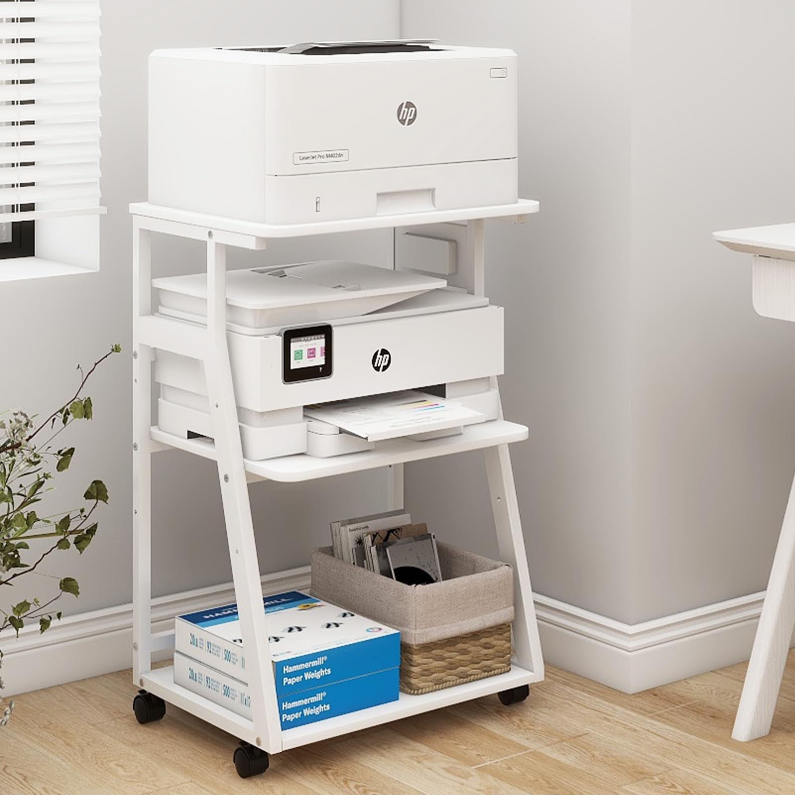 Printer Stand 19.7"x15.7" Height Adjustable 3 Tier with Charging Station - Home