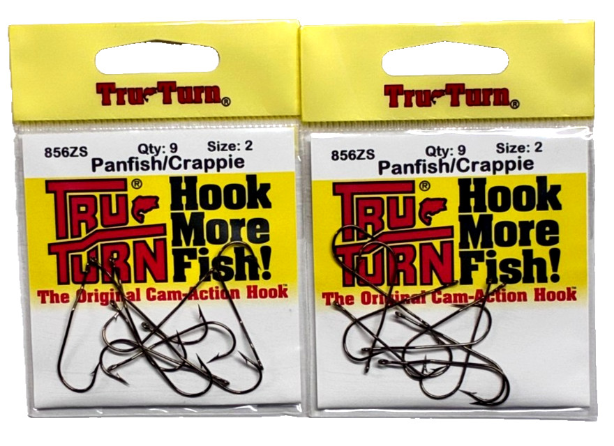 2 PACKS Tru Turn Size 2 Panfish Crappie Hook Bronze 9 Count 856ZS Made in USA