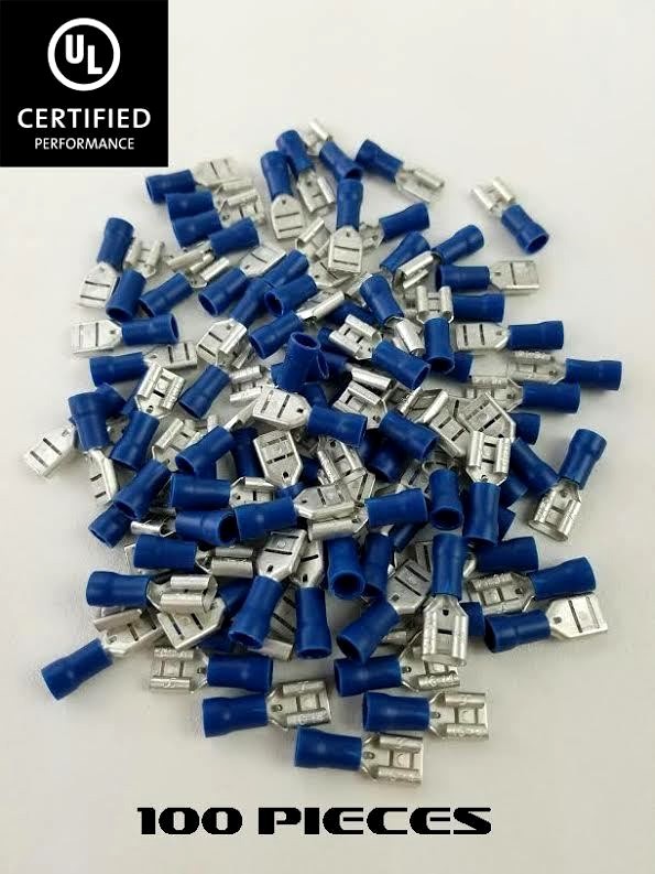 100) Blue 16-14 Gauge .25 Female Insulated Quick Disconnect Terminals Connectors