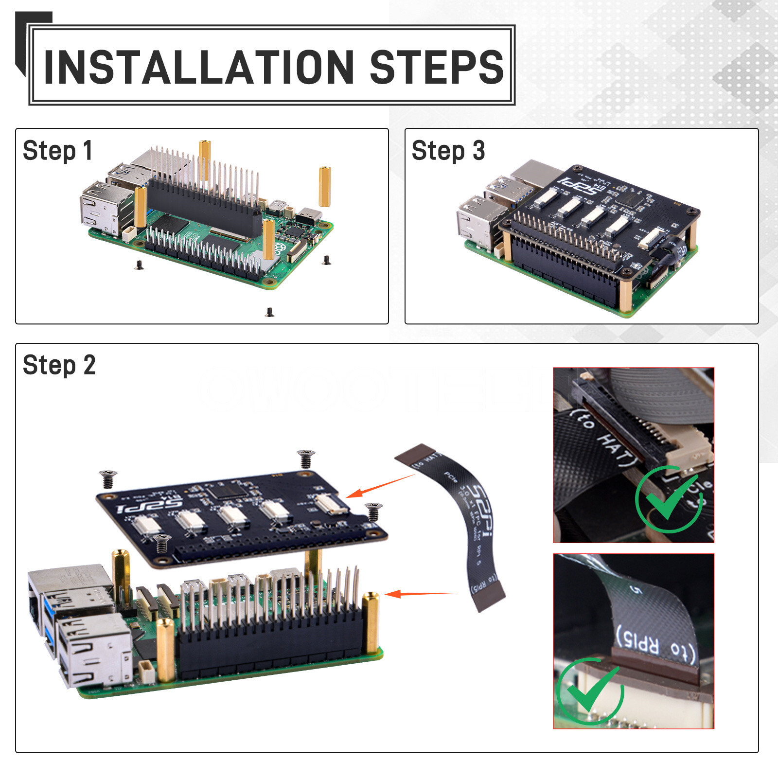 B14 Quad FPC PCIe HAT for Raspberry Pi 5 Daisy-Chaining Capability