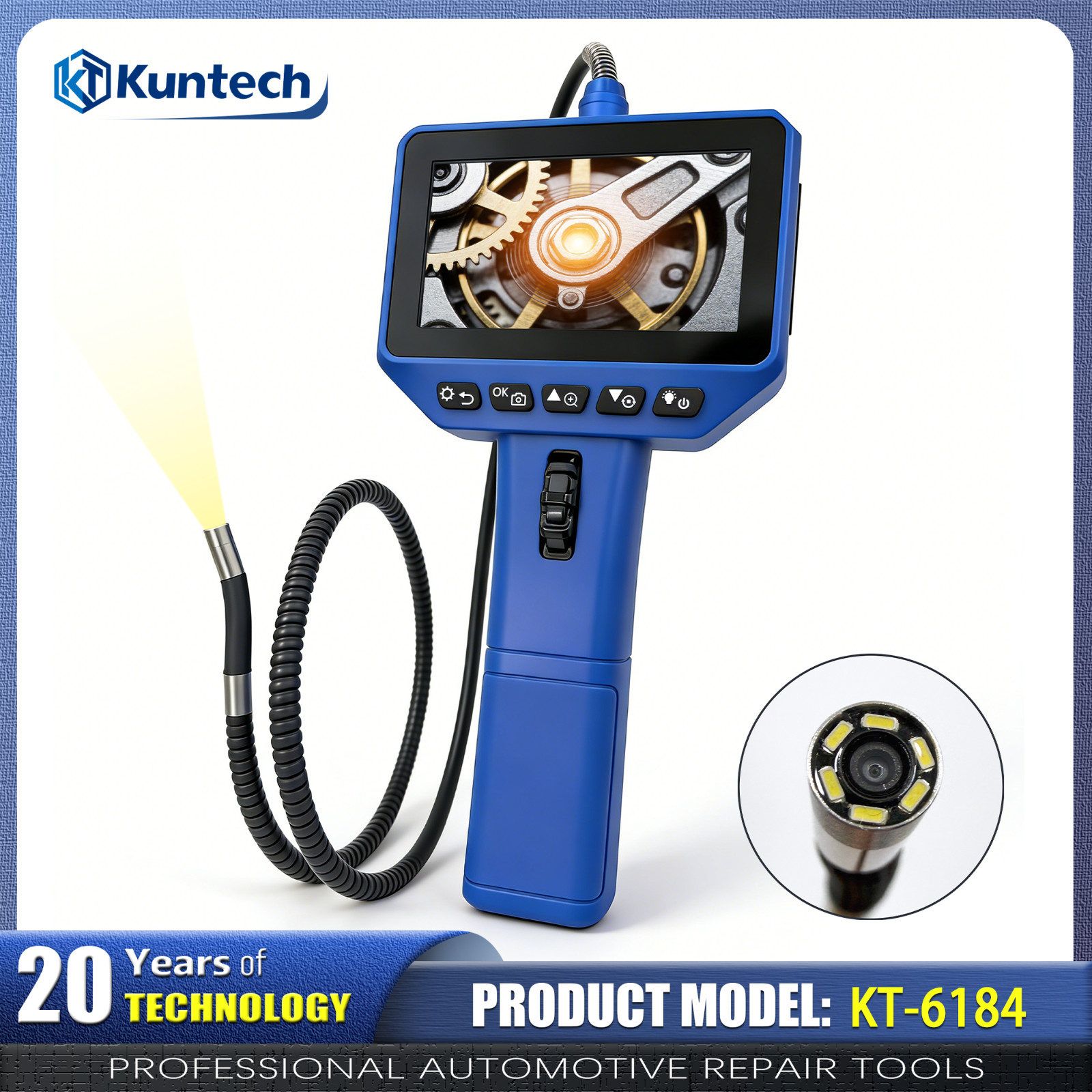 Kuntech Two-Way 6mm Borescope Endoscope 4.3'' LCD 1080P Tube Inspection Camera