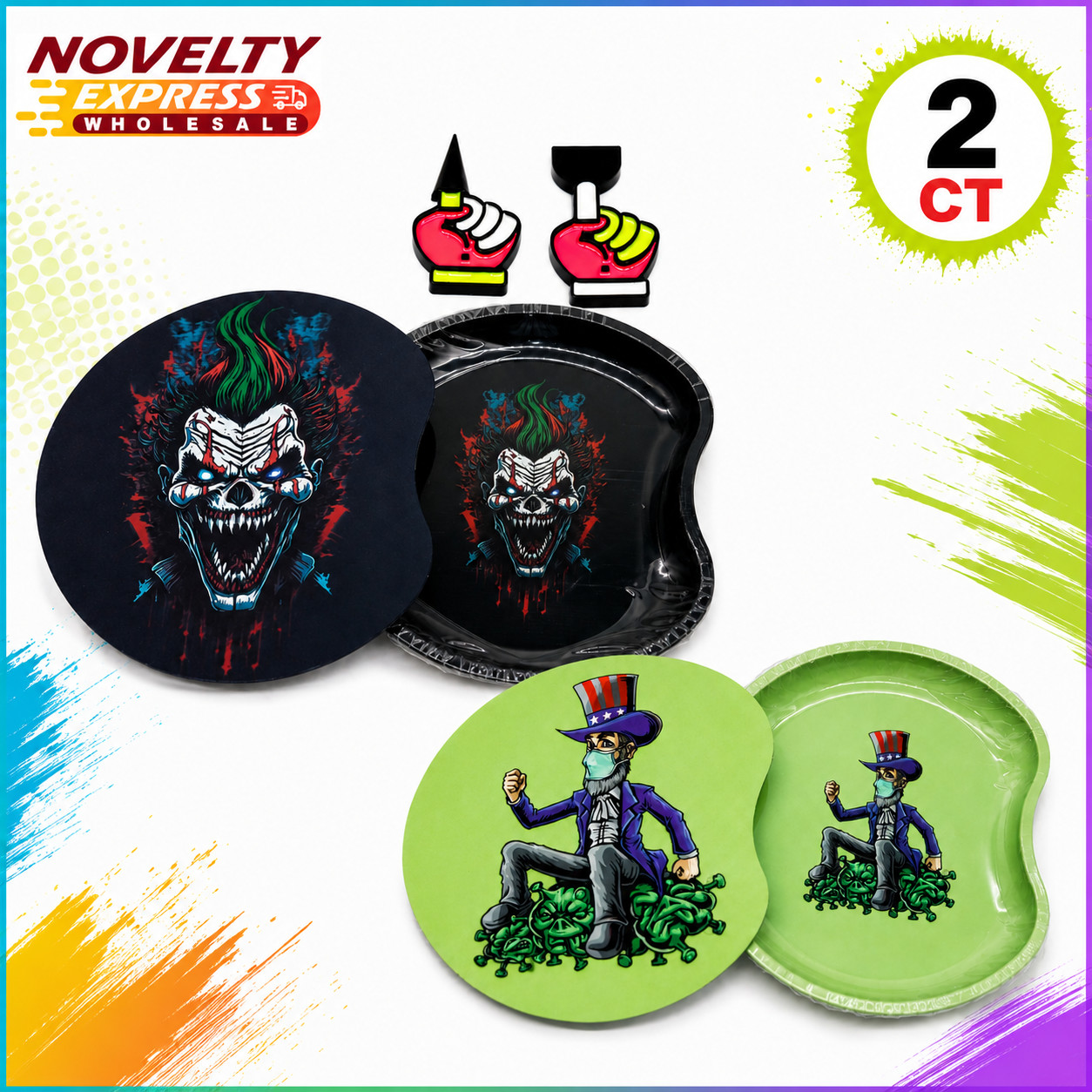 3D HOLOGRAPHIC ROLLING TRAY WITH MAGNETIC LID-7x6 IN W/CONE FILLER+ SCRAPPER 2CT
