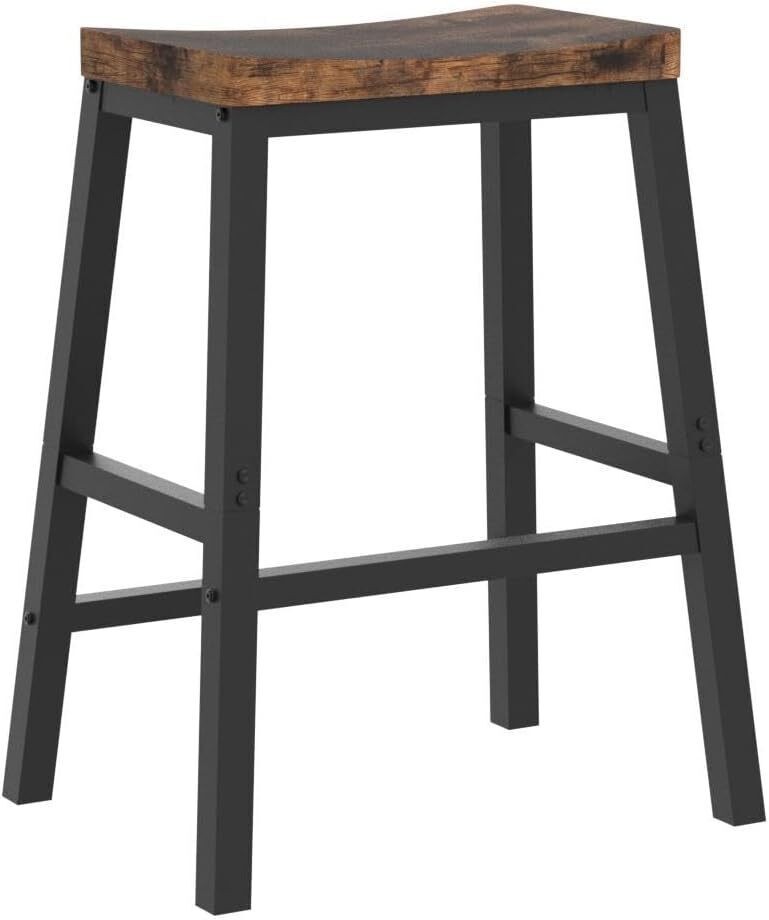 Bar Stools 23.6 Inch Saddle Stool Kitchen Counter W/ Footrests Set of 2 Strong