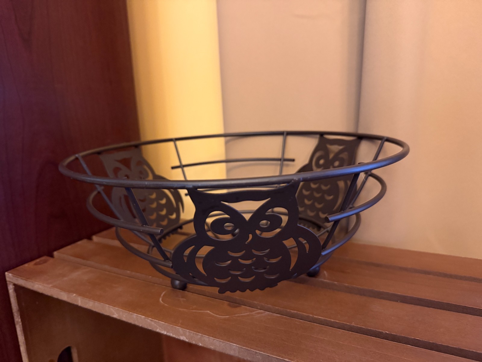 Decorative Metal Fruit Basket with Owls
