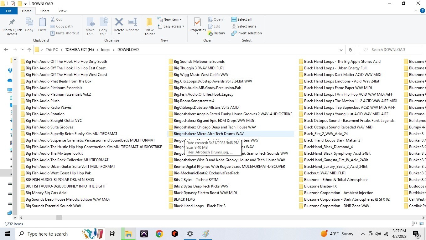 5TB hard drive full of loops, samples, refills, Rex, Native instrument programs