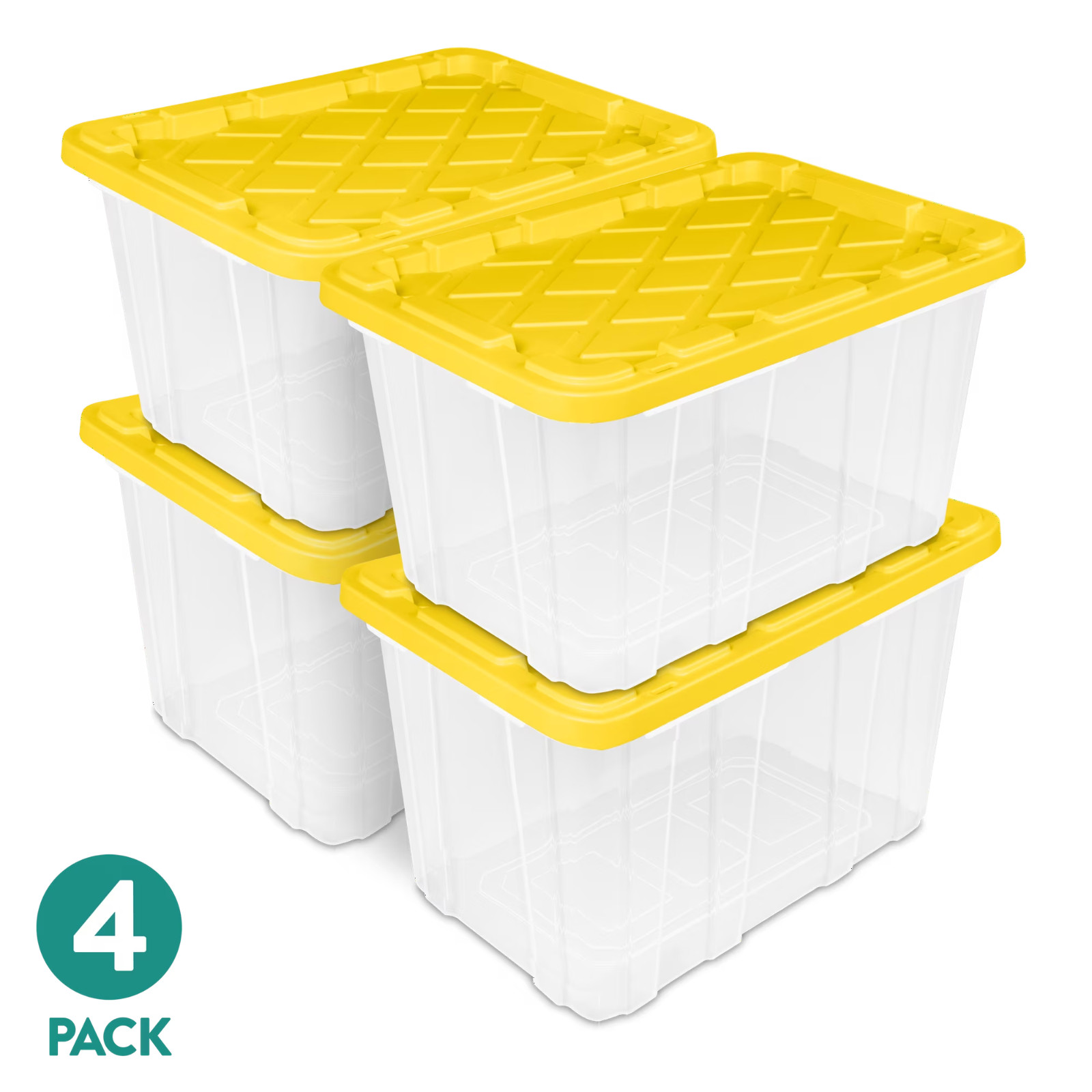 4 Pack Sterilite 27 Gallon Clear Storage Tote Bin w/ Snap Lid Yellow