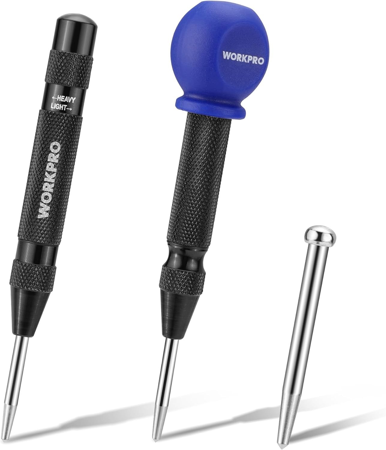WORKPRO 2PCS Automatic Center Punch with an Extra Replacement Tip, Adjustable Sp