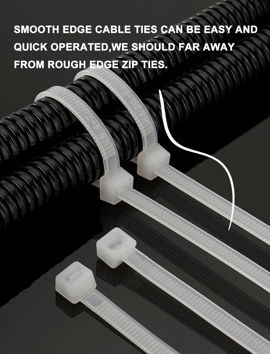 HS 18 Inch Zip Ties Black Heavy Duty 120 Pounds Wide Straps (50 Pack) Nylon PA66