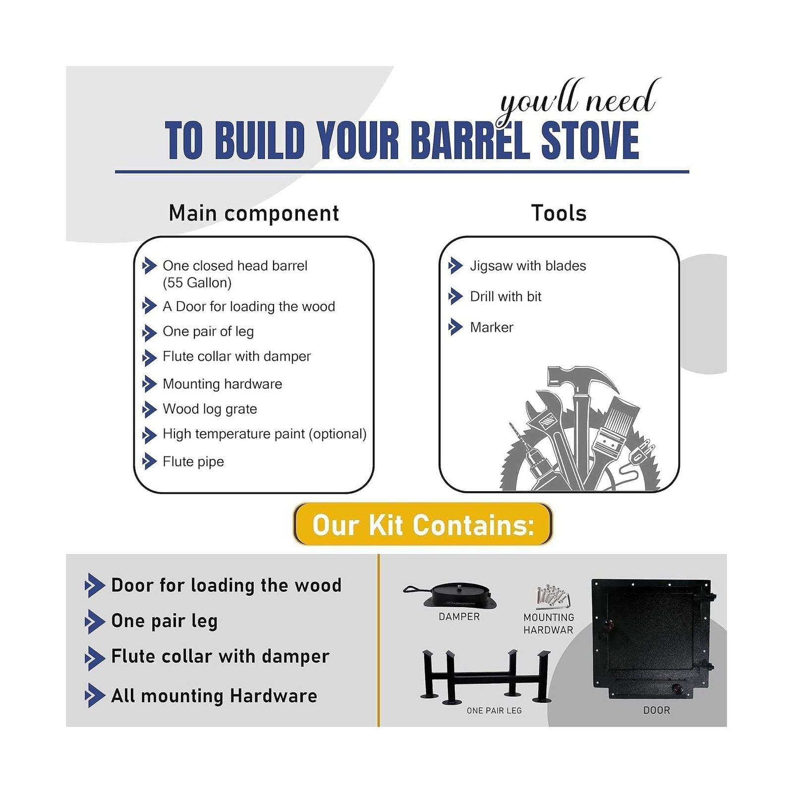 Barrel Stove Kit – Perfect for Wood Stove Kit for 55 Gallon Drum - Barrel