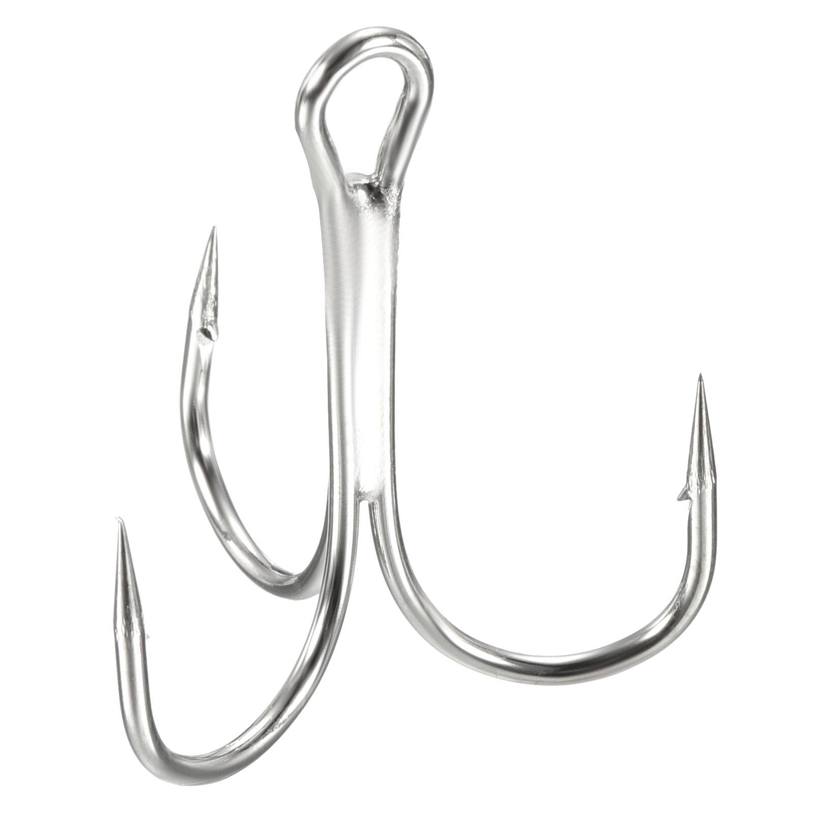 50Pcs 1/0# 1.26" Treble Fish Hooks Carbon Steel Sharp Bend Hook w Barbs White