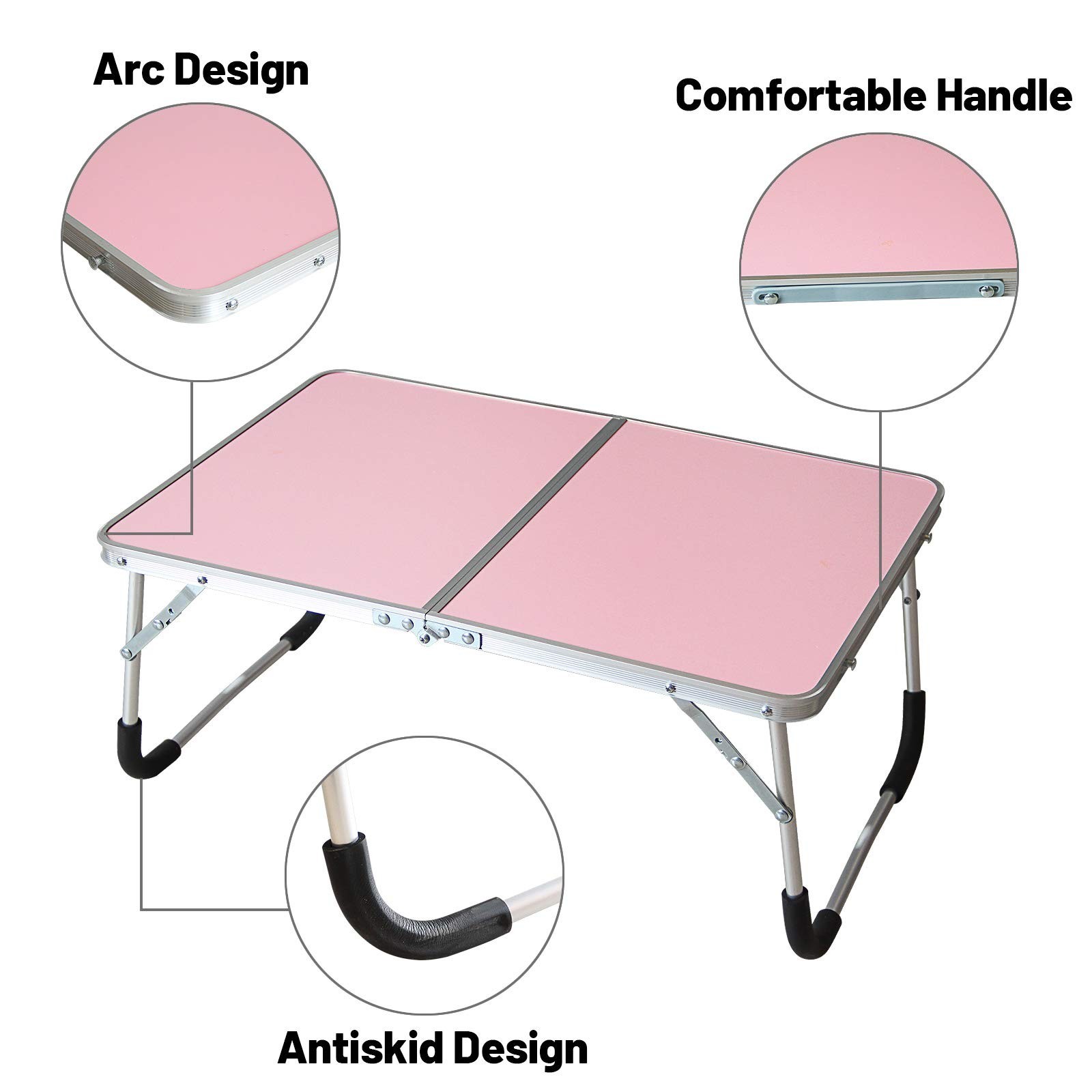 Foldable Laptop Table, Bed Desk, Breakfast Serving Bed Tray, Pink | [Portable...