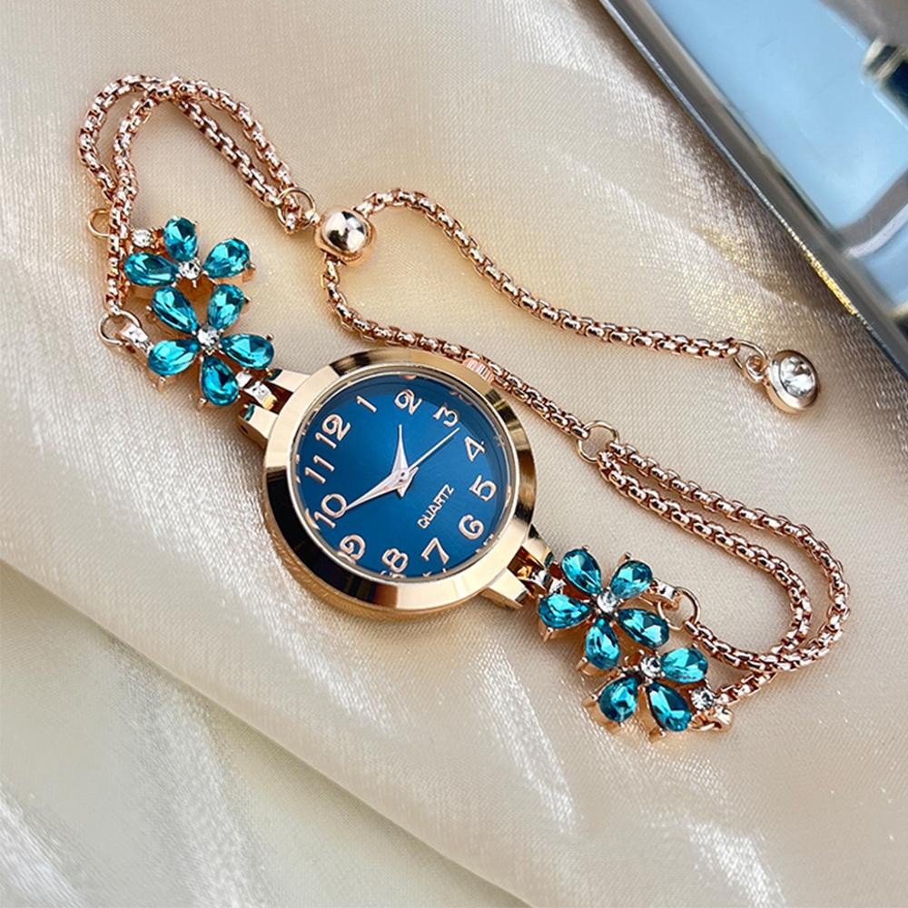 Ladies Flower Diamond Bracelet Watch Colorful Rhinestone Quartz Fashion