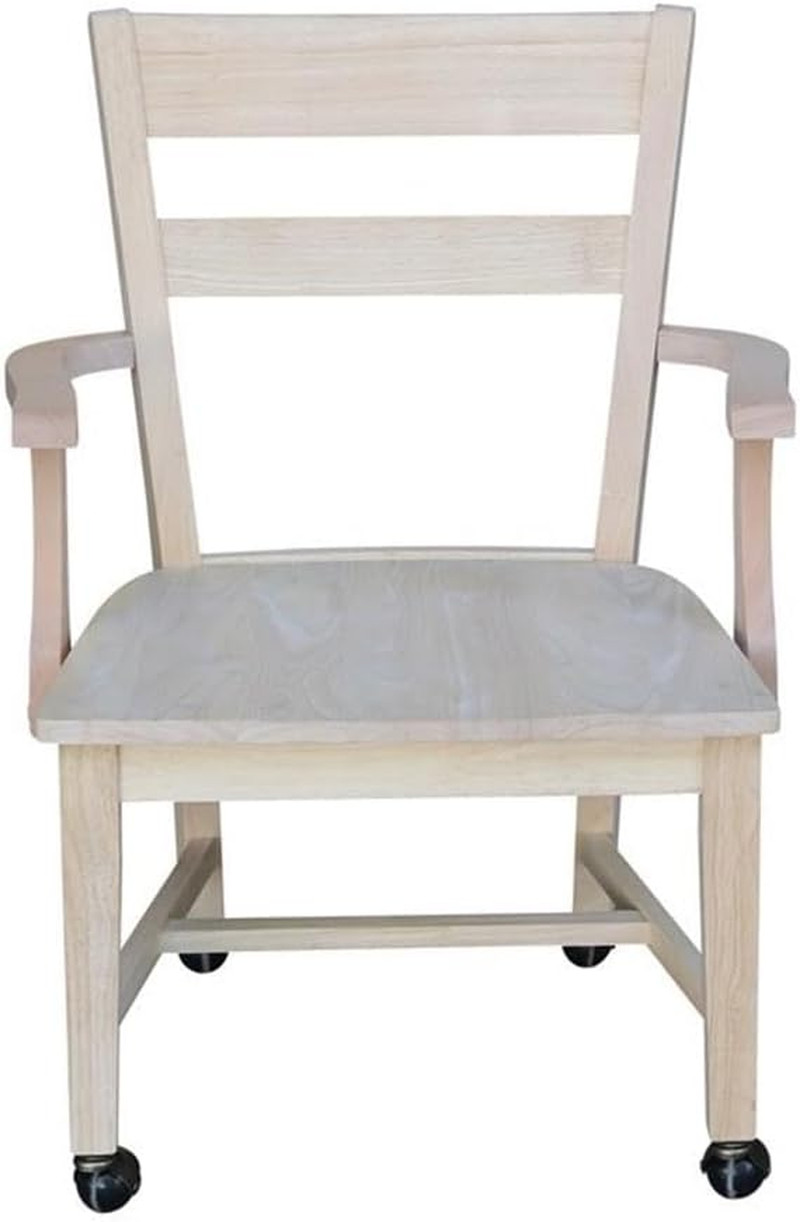 , Solid Wood Dining Chair with Casters, Unfinished, 225Lbs Wt Capacity, Solid Re
