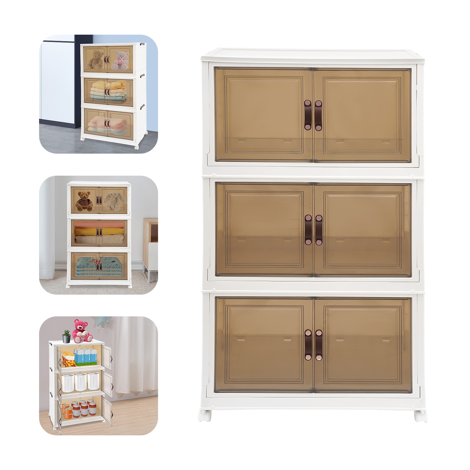 3-Tier Stackable Storage Bins with Lids & Wheels Foldable Closet Organizer Box