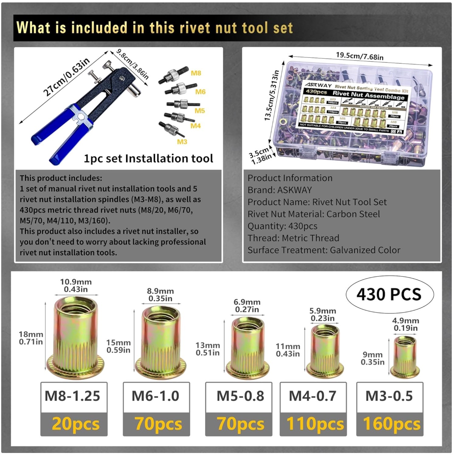 Metric Thread Rivet Nut Assortment