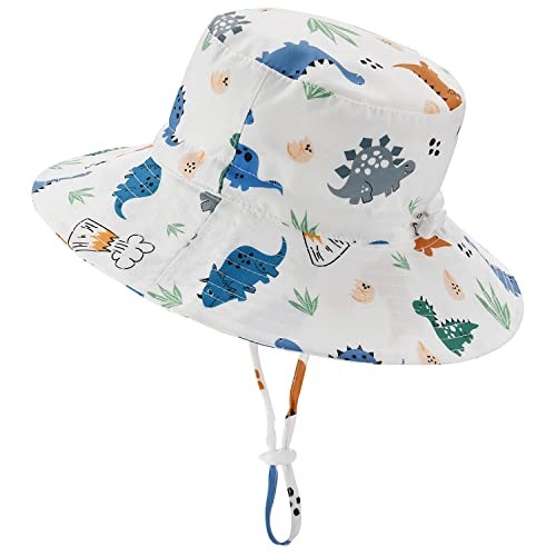 Baby Sun Hat Adjustable - Outdoor Toddler Swim 12-24 Months White Dinosaur