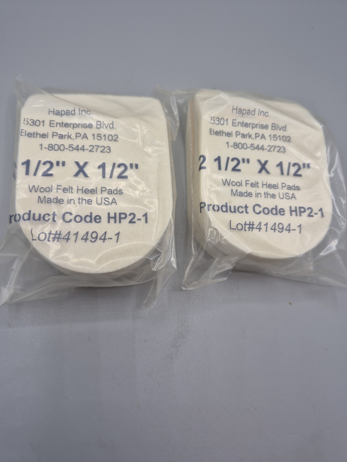 Lot of 2 Hapad® Heel Pads Size 2 1/2 X 1/2  100% Wool Felt Free Shipping