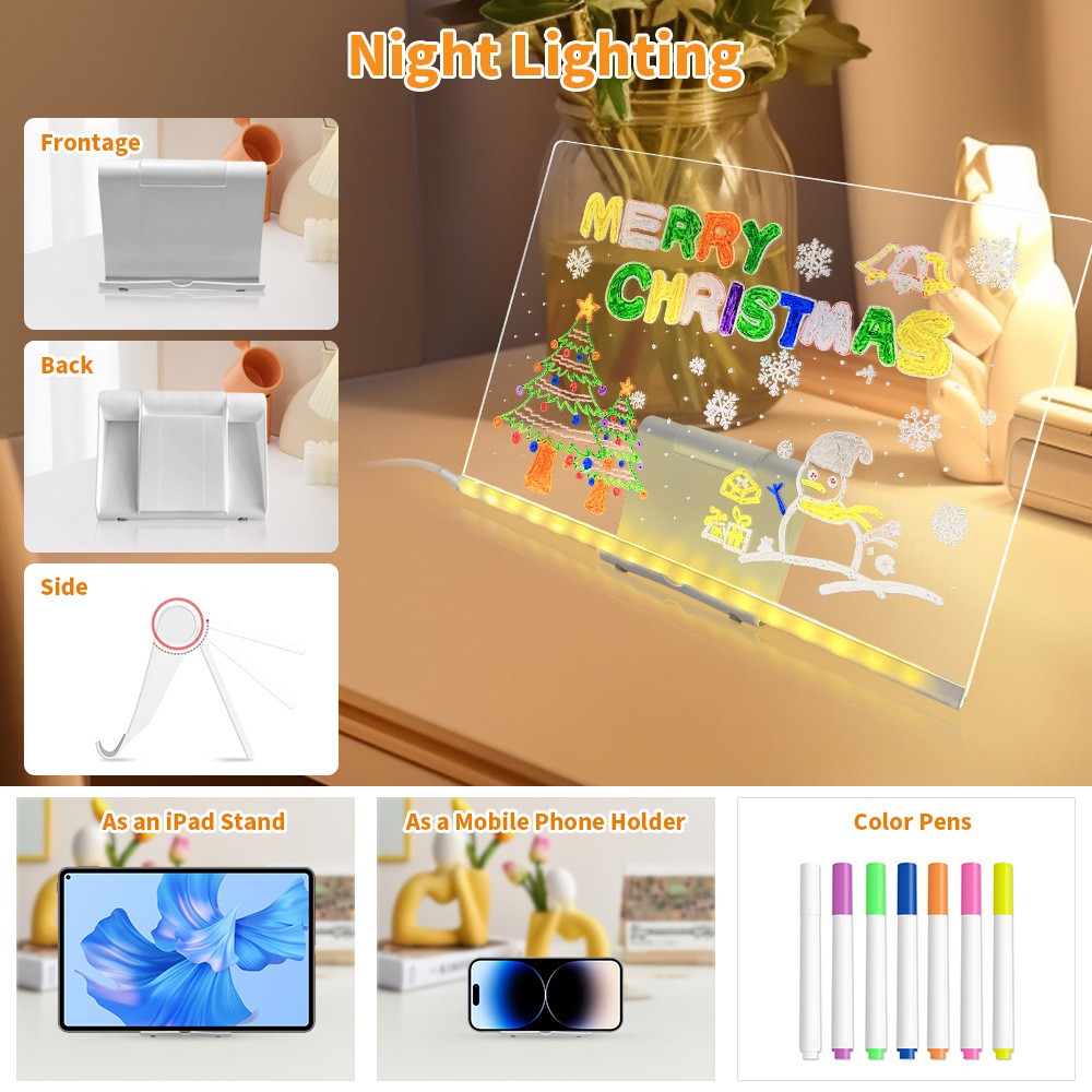 LED Acrylic Drawing Board LED Light Up Writing Board – USB Erasable Message Sign