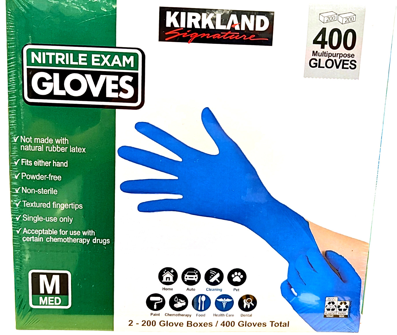 Kirkland Signature Nitrile Exam Gloves Medium Powder Free 2x200 Count EXP 03/28